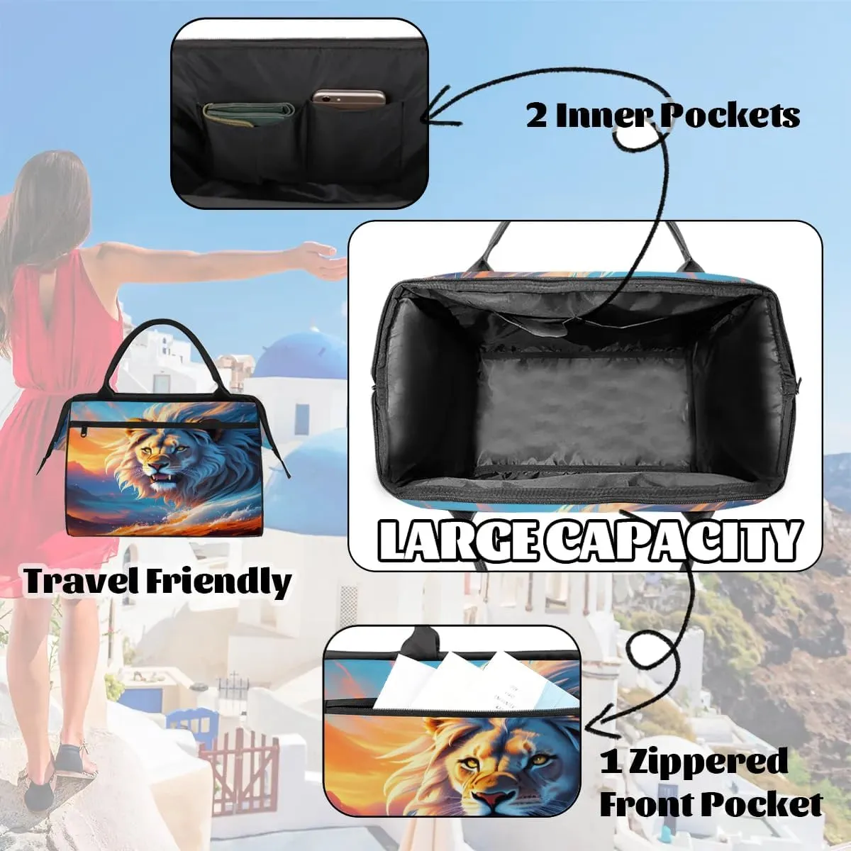 Travel Duffel Bag for Women, Legend Fantasy Lion Weekender Overnight Bag Carry on Beach Swim Bags Dance Bag Airlines Approved Personal Item Travel Bag for Yoga, Sports, Hospital