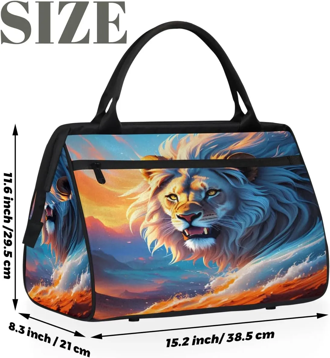 Travel Duffel Bag for Women, Legend Fantasy Lion Weekender Overnight Bag Carry on Beach Swim Bags Dance Bag Airlines Approved Personal Item Travel Bag for Yoga, Sports, Hospital