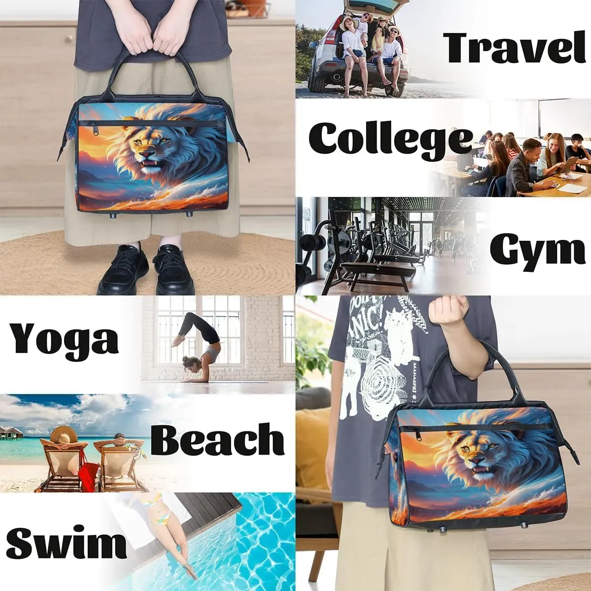 Travel Duffel Bag for Women, Legend Fantasy Lion Weekender Overnight Bag Carry on Beach Swim Bags Dance Bag Airlines Approved Personal Item Travel Bag for Yoga, Sports, Hospital