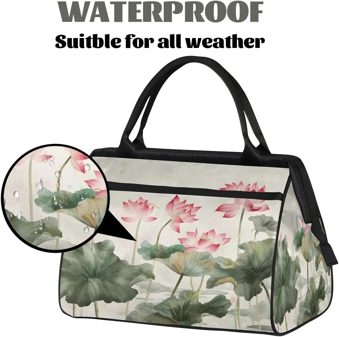 Travel Duffel Bag for Women, Lotus Weekender Overnight Bag Carry on Beach Swim Bags Dance Bag Airlines Approved Personal Item Travel Bag for Yoga, Sports, Hospital