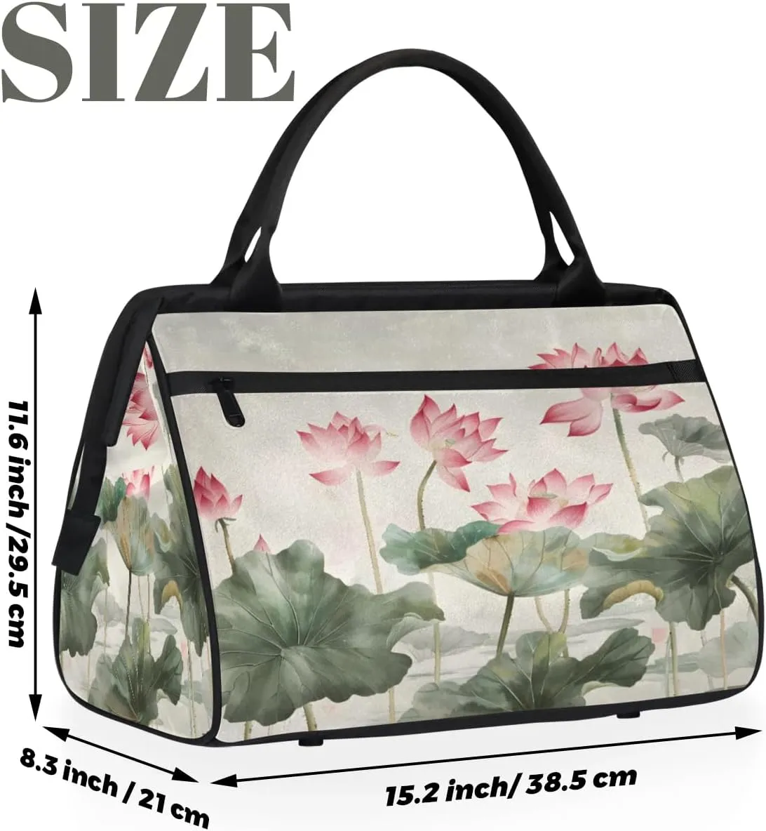 Travel Duffel Bag for Women, Lotus Weekender Overnight Bag Carry on Beach Swim Bags Dance Bag Airlines Approved Personal Item Travel Bag for Yoga, Sports, Hospital