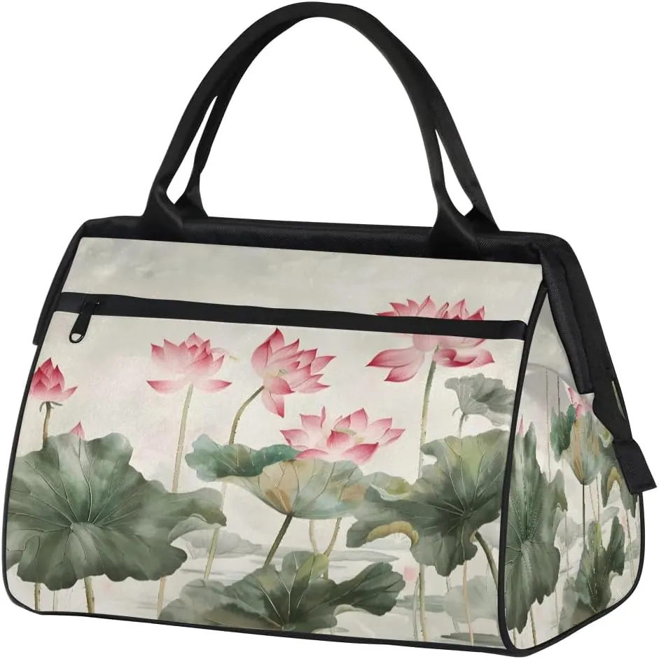Travel Duffel Bag for Women, Lotus Weekender Overnight Bag Carry on Beach Swim Bags Dance Bag Airlines Approved Personal Item Travel Bag for Yoga, Sports, Hospital