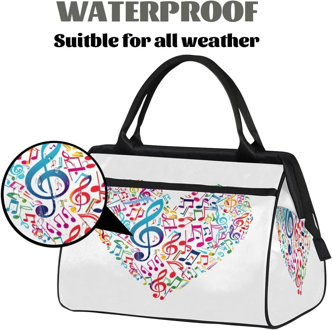 Travel Duffel Bag for Women, Music Heart Weekender Overnight Bag Carry on Beach Swim Bags Dance Bag Airlines Approved Personal Item Travel Bag for Yoga, Sports, Hospital