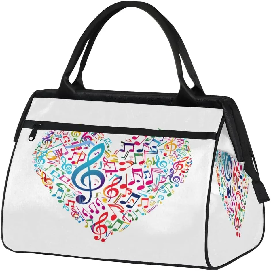 Travel Duffel Bag for Women, Music Heart Weekender Overnight Bag Carry on Beach Swim Bags Dance Bag Airlines Approved Personal Item Travel Bag for Yoga, Sports, Hospital