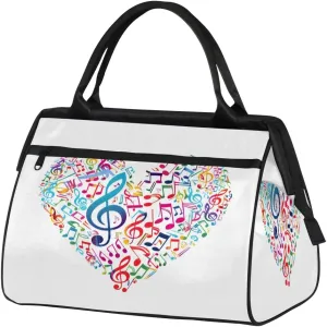Travel Duffel Bag for Women, Music Heart Weekender Overnight Bag Carry on Beach Swim Bags Dance Bag Airlines Approved Personal Item Travel Bag for Yoga, Sports, Hospital
