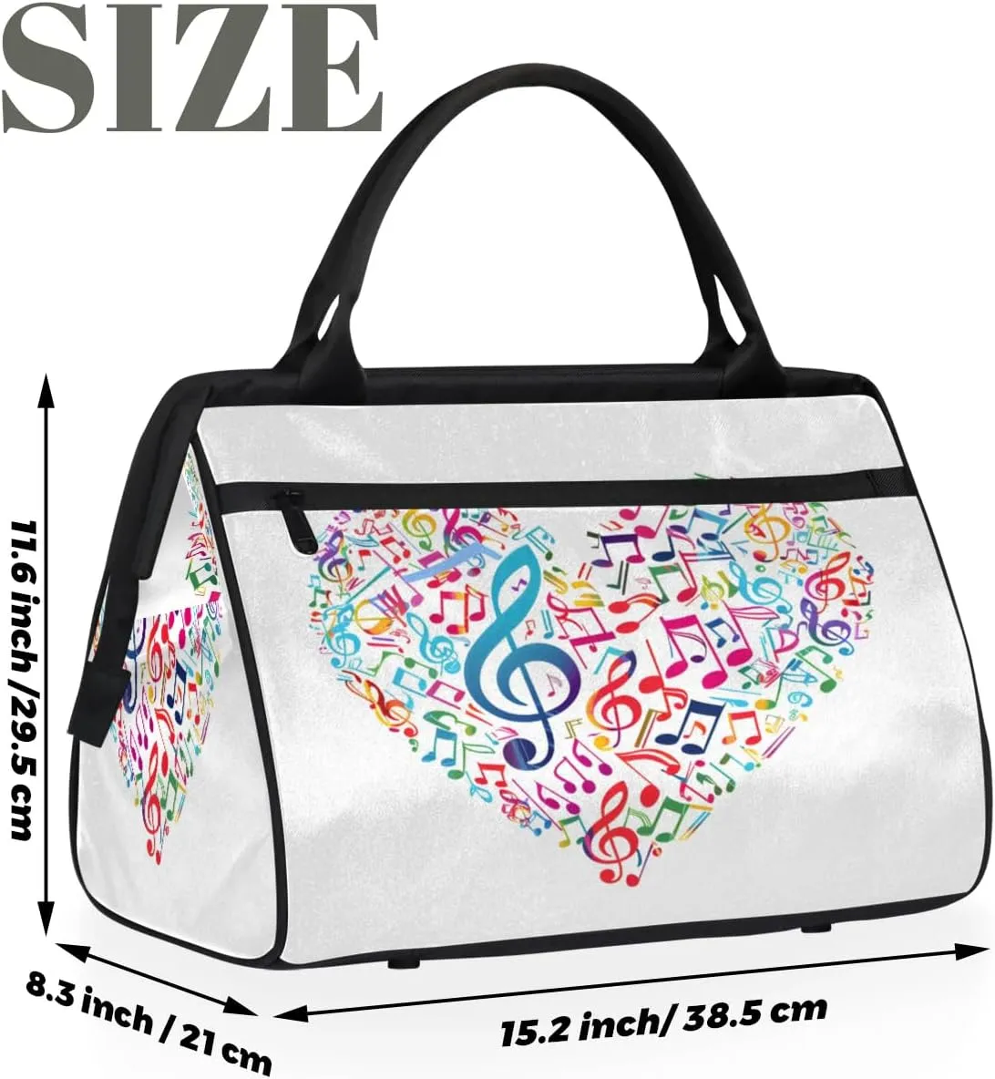 Travel Duffel Bag for Women, Music Heart Weekender Overnight Bag Carry on Beach Swim Bags Dance Bag Airlines Approved Personal Item Travel Bag for Yoga, Sports, Hospital