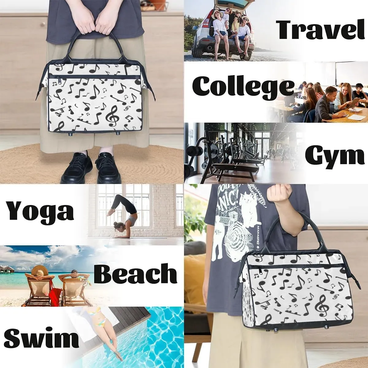 Travel Duffel Bag for Women, Musical Note Weekender Overnight Bag Carry on Beach Swim Bags Dance Bag Airlines Approved Personal Item Travel Bag for Yoga, Sports, Hospital