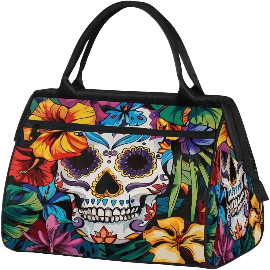 Travel Duffel Bag for Women, Palm Leaf Skull Weekender Overnight Bag Carry on Beach Swim Bags Dance Bag Airlines Approved Personal Item Travel Bag for Yoga, Sports, Hospital