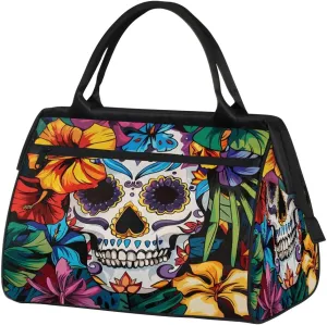 Travel Duffel Bag for Women, Palm Leaf Skull Weekender Overnight Bag Carry on Beach Swim Bags Dance Bag Airlines Approved Personal Item Travel Bag for Yoga, Sports, Hospital