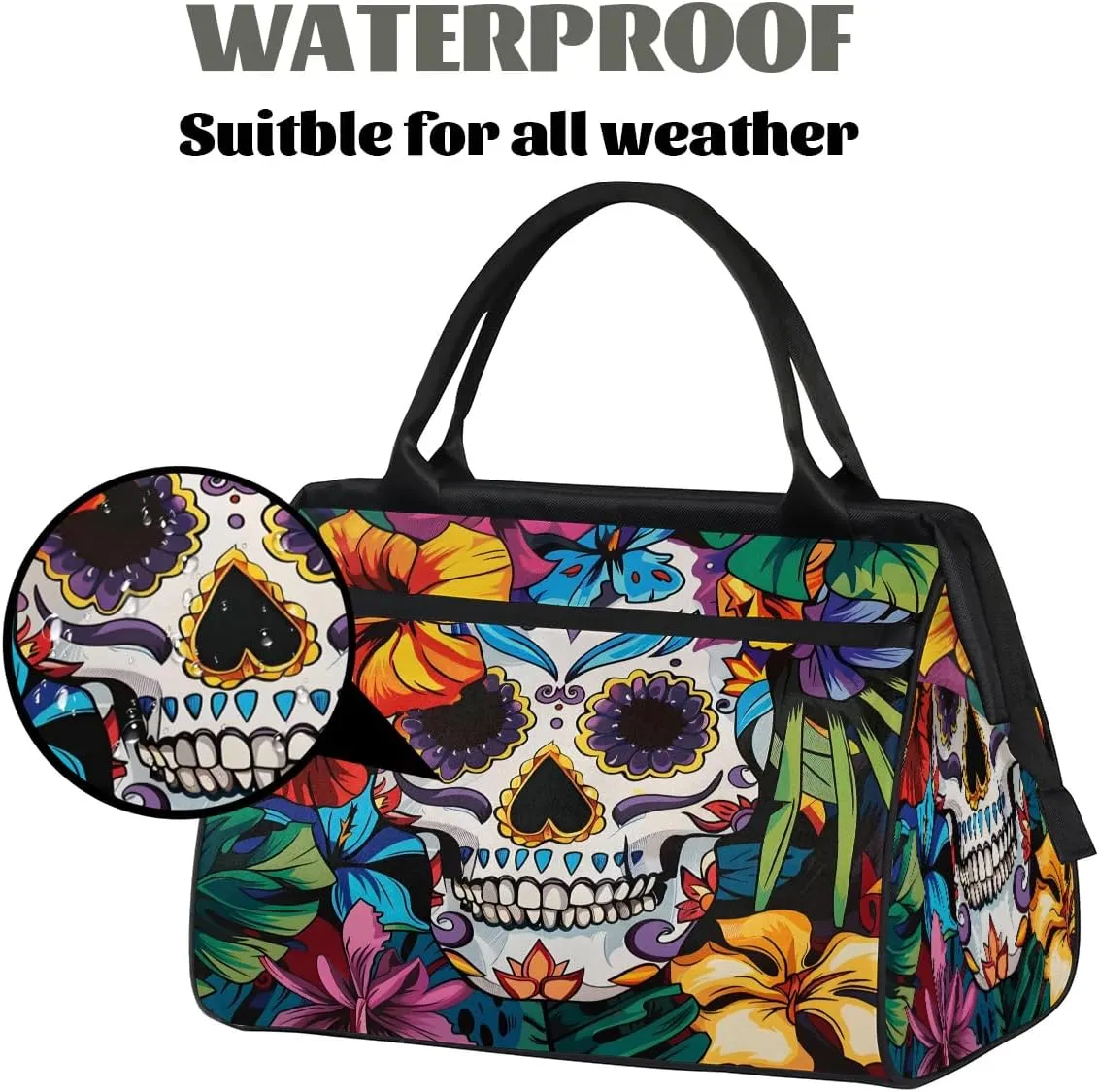 Travel Duffel Bag for Women, Palm Leaf Skull Weekender Overnight Bag Carry on Beach Swim Bags Dance Bag Airlines Approved Personal Item Travel Bag for Yoga, Sports, Hospital