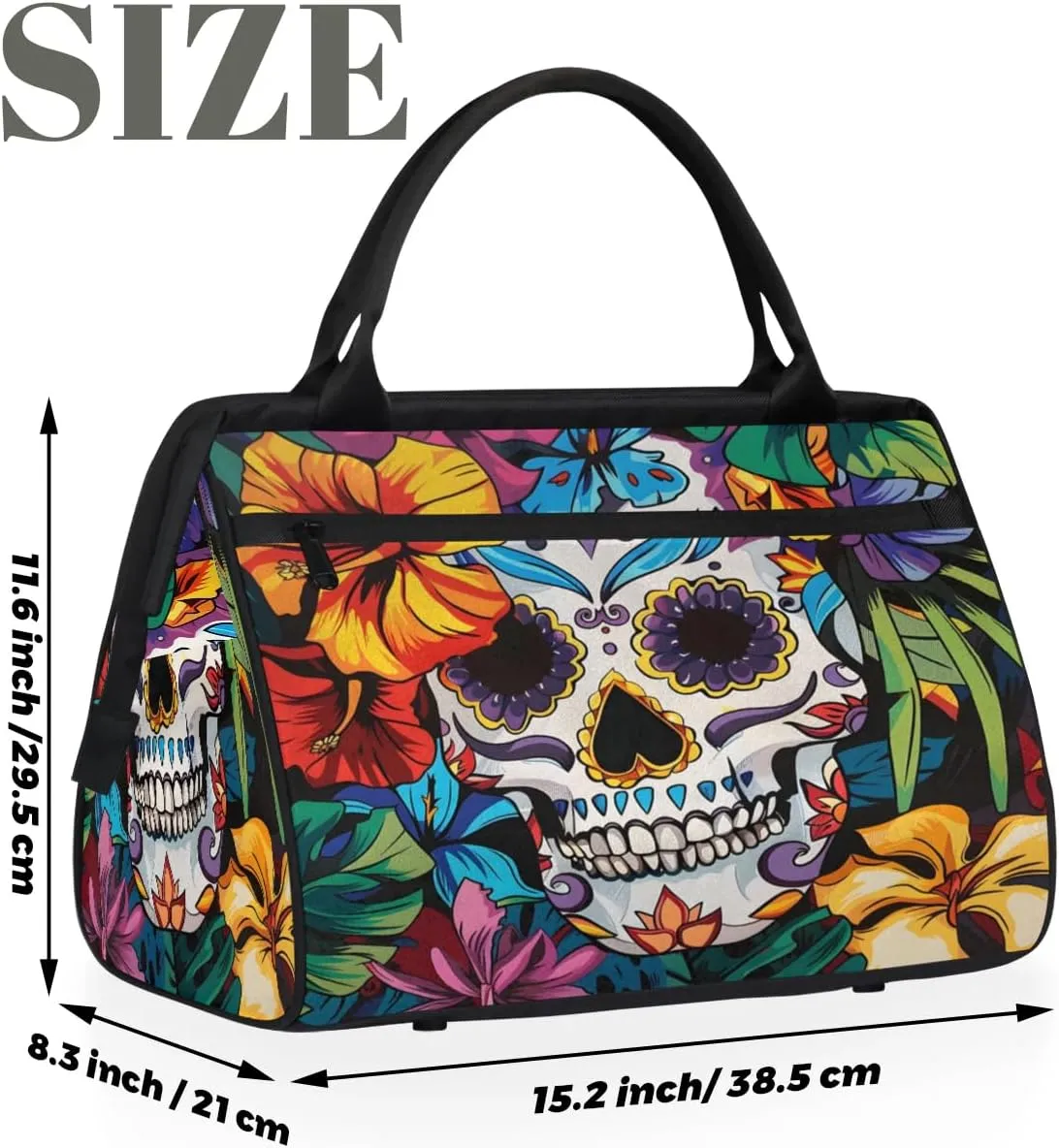 Travel Duffel Bag for Women, Palm Leaf Skull Weekender Overnight Bag Carry on Beach Swim Bags Dance Bag Airlines Approved Personal Item Travel Bag for Yoga, Sports, Hospital