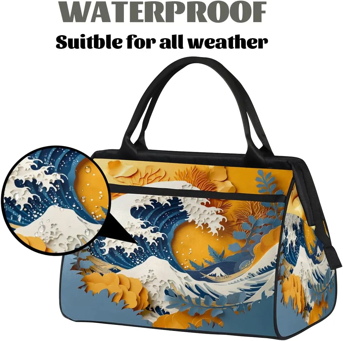 Travel Duffel Bag for Women, Paper Cutting Big Wave Weekender Overnight Bag Carry on Beach Swim Bags Dance Bag Airlines Approved Personal Item Travel Bag for Yoga, Sports, Hospital
