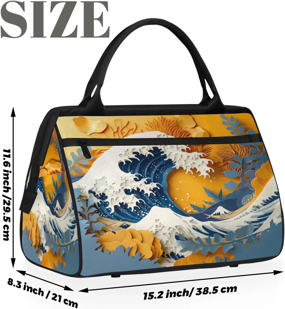 Travel Duffel Bag for Women, Paper Cutting Big Wave Weekender Overnight Bag Carry on Beach Swim Bags Dance Bag Airlines Approved Personal Item Travel Bag for Yoga, Sports, Hospital
