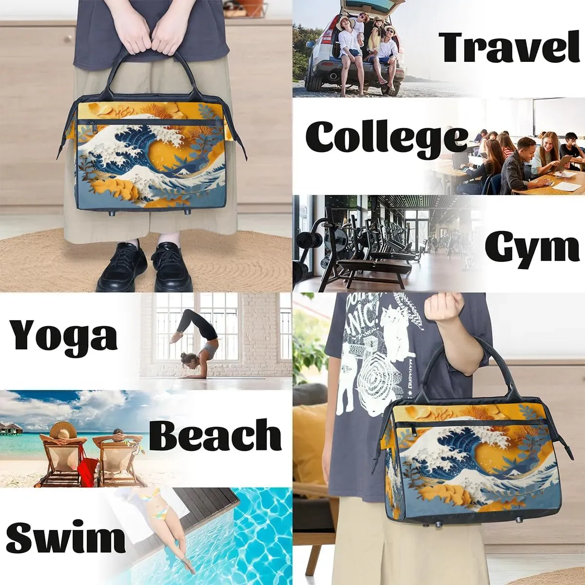 Travel Duffel Bag for Women, Paper Cutting Big Wave Weekender Overnight Bag Carry on Beach Swim Bags Dance Bag Airlines Approved Personal Item Travel Bag for Yoga, Sports, Hospital