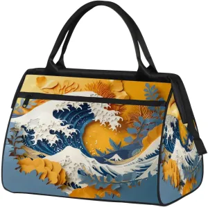 Travel Duffel Bag for Women, Paper Cutting Big Wave Weekender Overnight Bag Carry on Beach Swim Bags Dance Bag Airlines Approved Personal Item Travel Bag for Yoga, Sports, Hospital