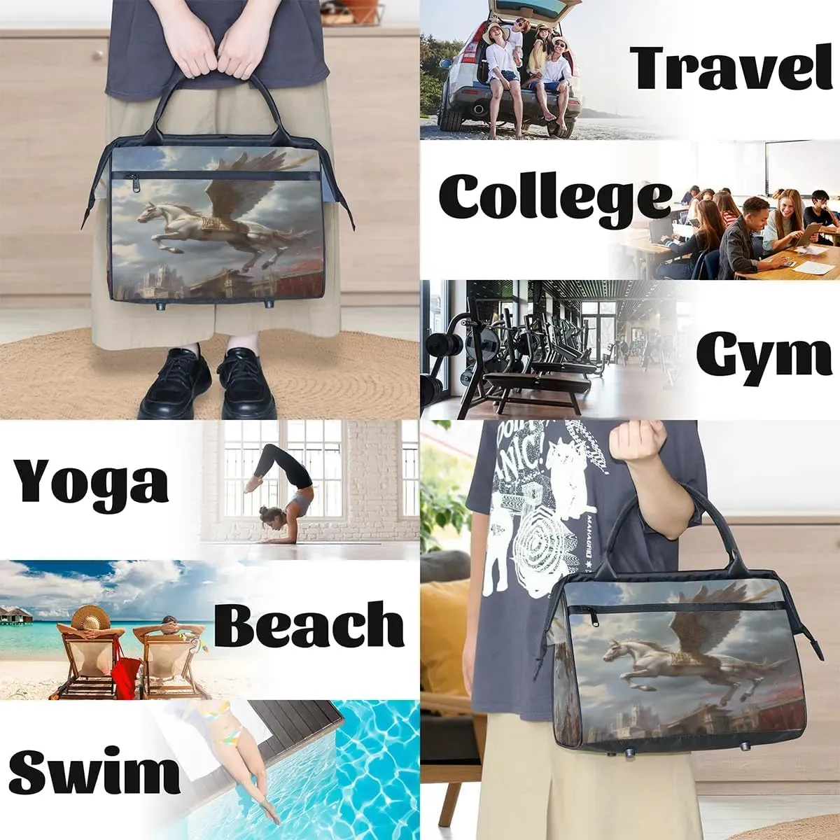 Travel Duffel Bag for Women, Pegasus Weekender Overnight Bag Carry on Beach Swim Bags Dance Bag Airlines Approved Personal Item Travel Bag for Yoga, Sports, Hospital