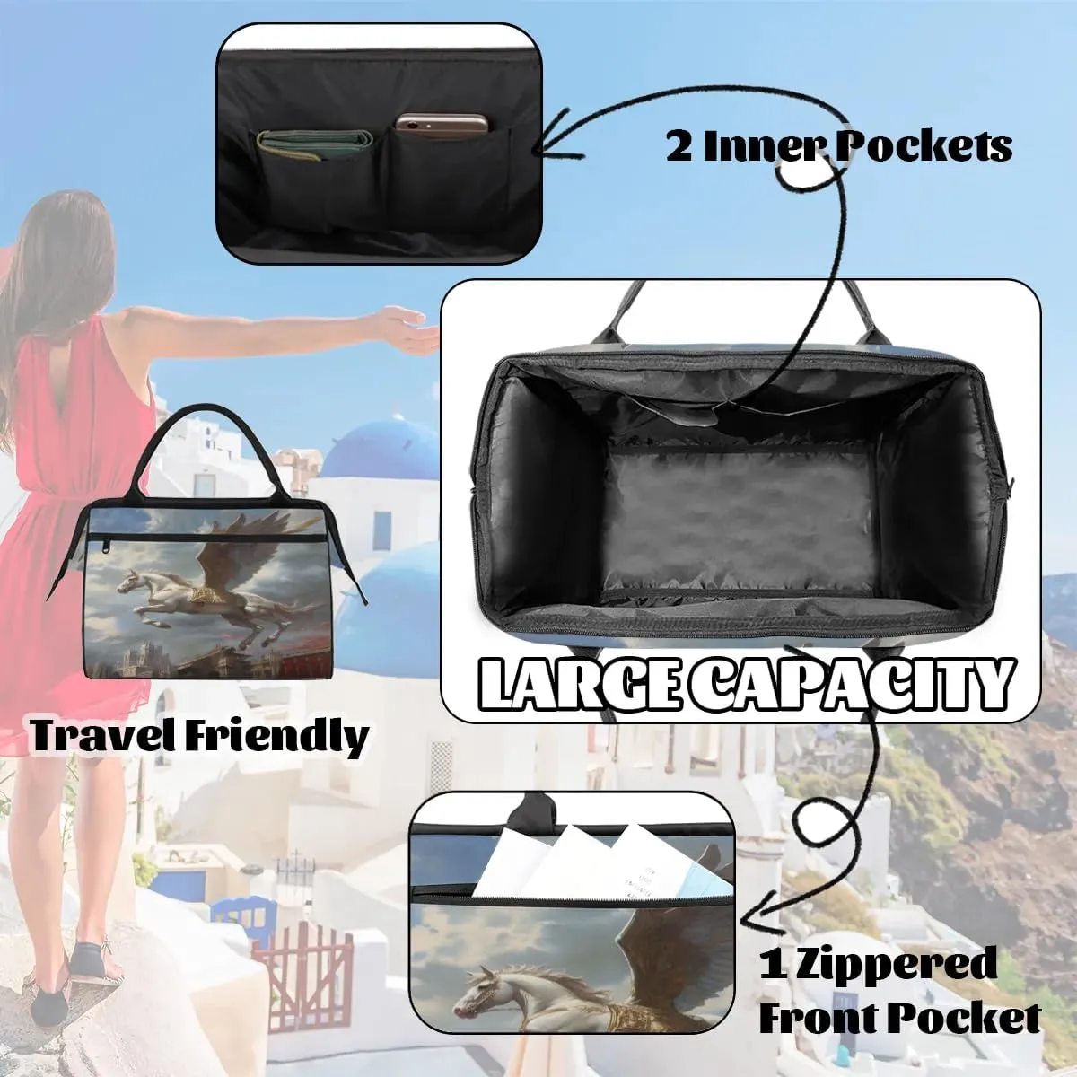 Travel Duffel Bag for Women, Pegasus Weekender Overnight Bag Carry on Beach Swim Bags Dance Bag Airlines Approved Personal Item Travel Bag for Yoga, Sports, Hospital