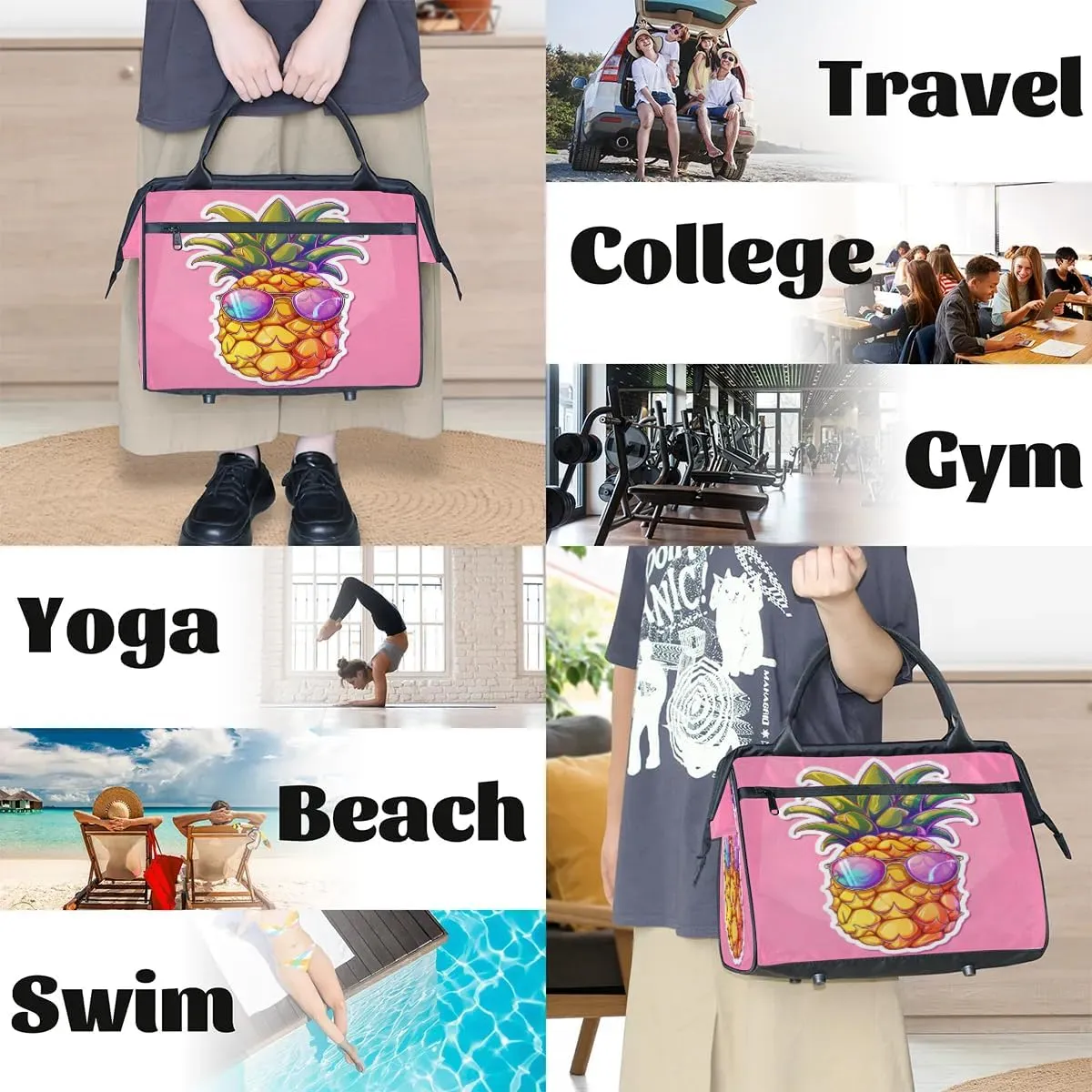 Travel Duffel Bag for Women, Pineapple Weekender Overnight Bag Carry on Beach Swim Bags Dance Bag Airlines Approved Personal Item Travel Bag for Yoga, Sports, Hospital