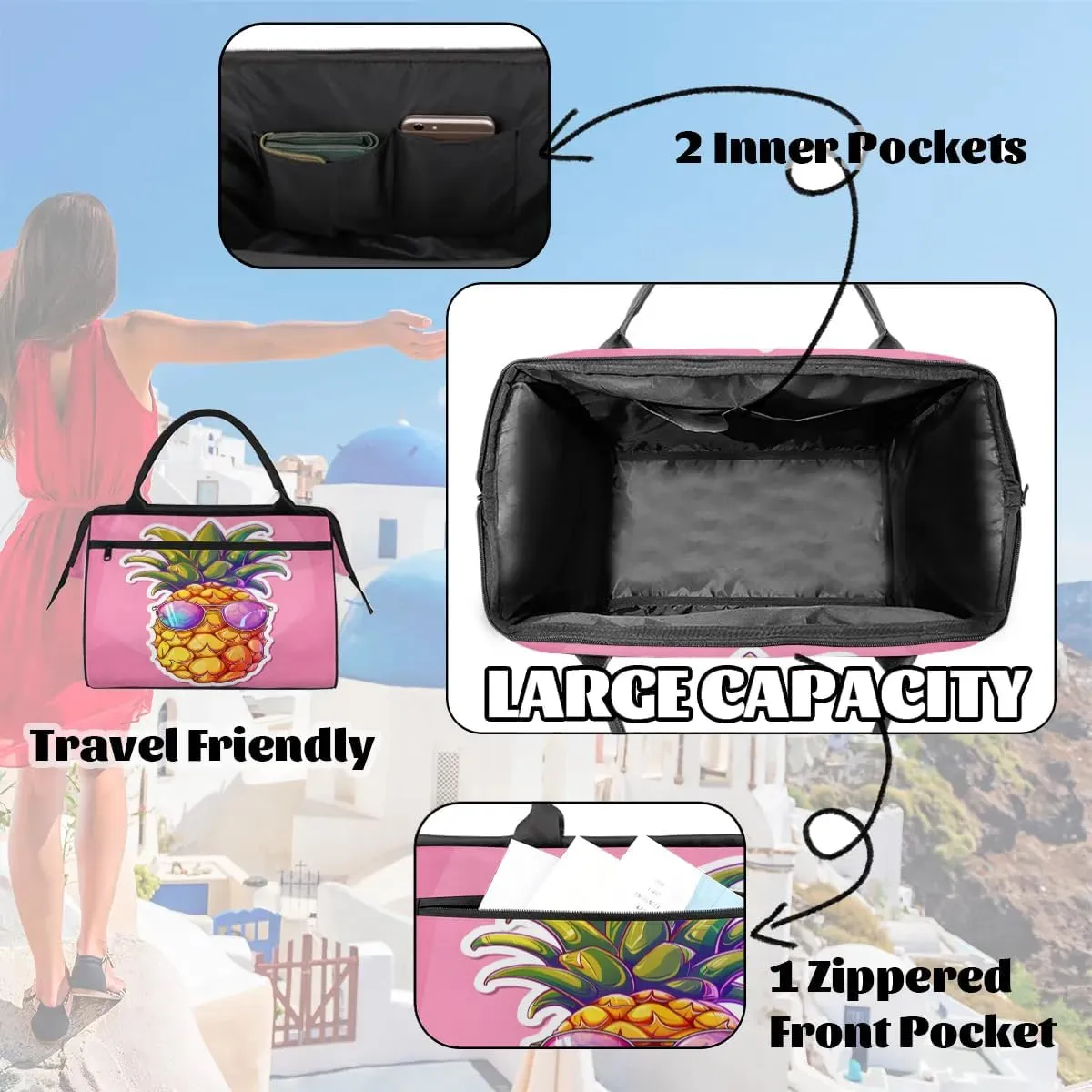 Travel Duffel Bag for Women, Pineapple Weekender Overnight Bag Carry on Beach Swim Bags Dance Bag Airlines Approved Personal Item Travel Bag for Yoga, Sports, Hospital