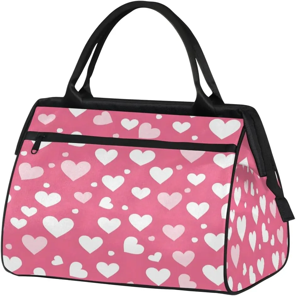 Travel Duffel Bag for Women, Pink Heart Weekender Overnight Bag Carry on Beach Swim Bags Dance Bag Airlines Approved Personal Item Travel Bag for Yoga, Sports, Hospital