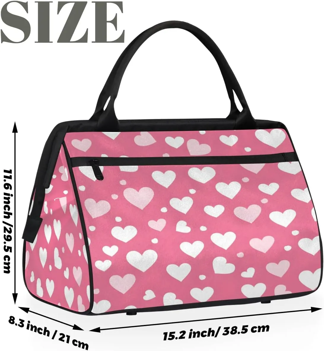 Travel Duffel Bag for Women, Pink Heart Weekender Overnight Bag Carry on Beach Swim Bags Dance Bag Airlines Approved Personal Item Travel Bag for Yoga, Sports, Hospital