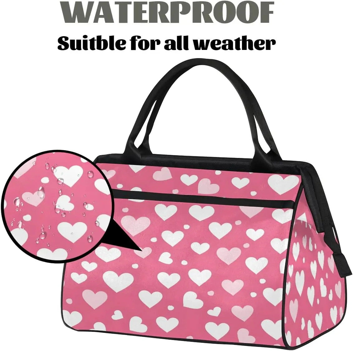 Travel Duffel Bag for Women, Pink Heart Weekender Overnight Bag Carry on Beach Swim Bags Dance Bag Airlines Approved Personal Item Travel Bag for Yoga, Sports, Hospital