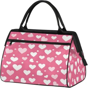 Travel Duffel Bag for Women, Pink Heart Weekender Overnight Bag Carry on Beach Swim Bags Dance Bag Airlines Approved Personal Item Travel Bag for Yoga, Sports, Hospital
