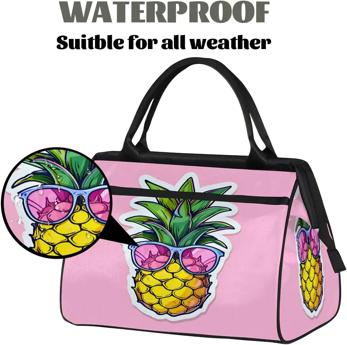 Travel Duffel Bag for Women, Pink Pineapple Weekender Overnight Bag Carry on Beach Swim Bags Dance Bag Airlines Approved Personal Item Travel Bag for Yoga, Sports, Hospital