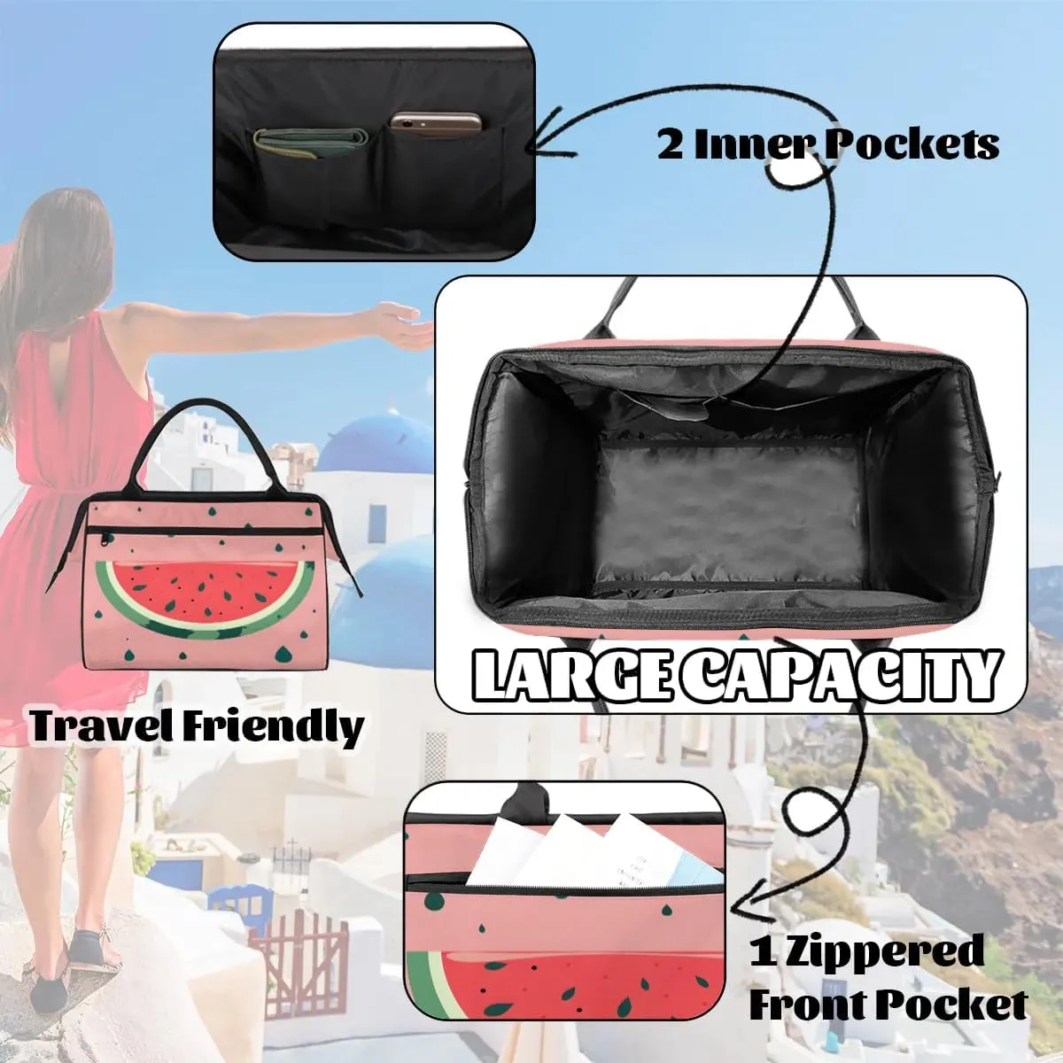Travel Duffel Bag for Women, Pink Summer Watermelon Weekender Overnight Bag Carry on Beach Swim Bags Dance Bag Airlines Approved Personal Item Travel Bag for Yoga, Sports, Hospital