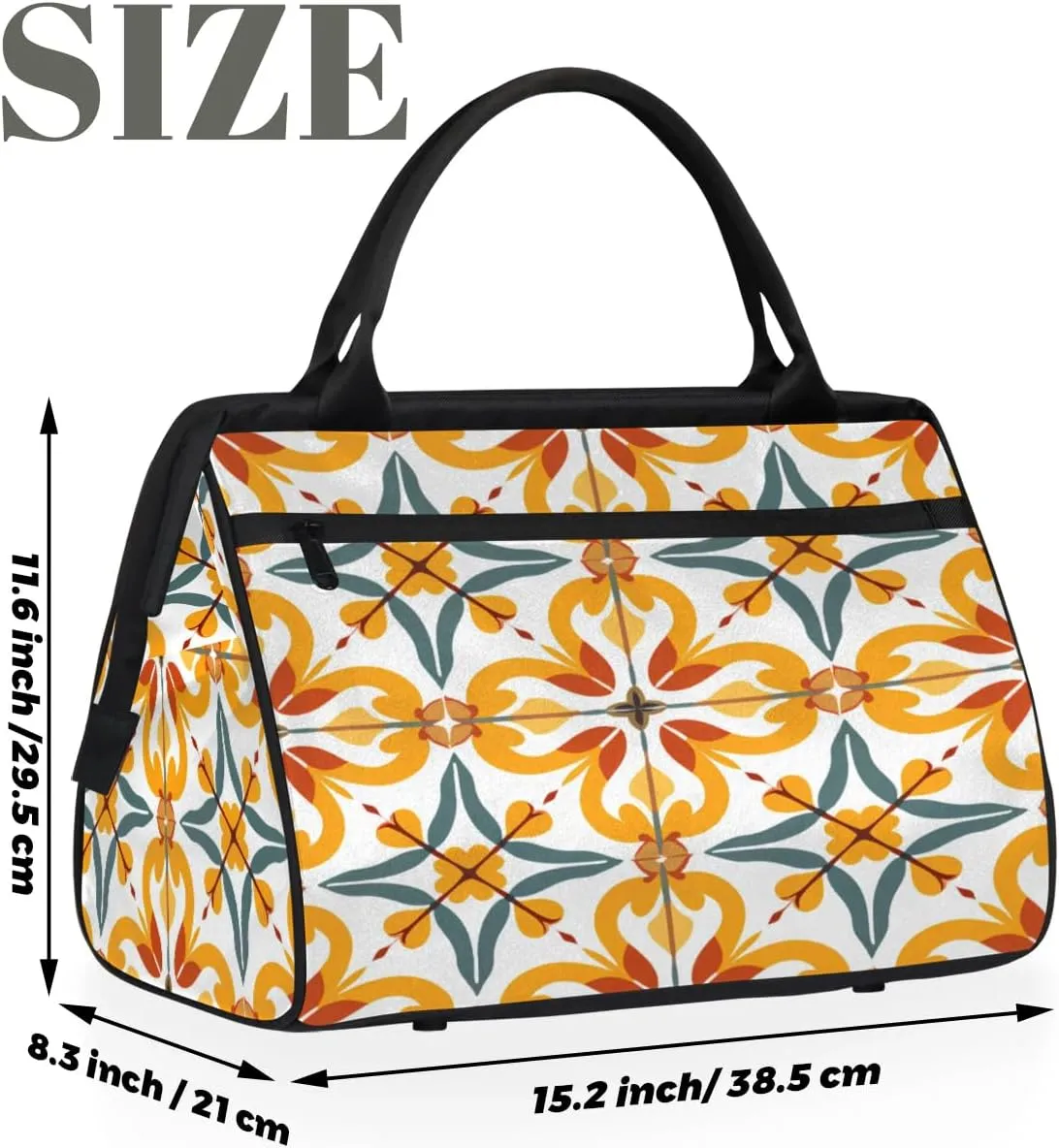 Travel Duffel Bag for Women, Portugal Texture Flower Weekender Overnight Bag Carry on Beach Swim Bags Dance Bag Airlines Approved Personal Item Travel Bag for Yoga, Sports, Hospital