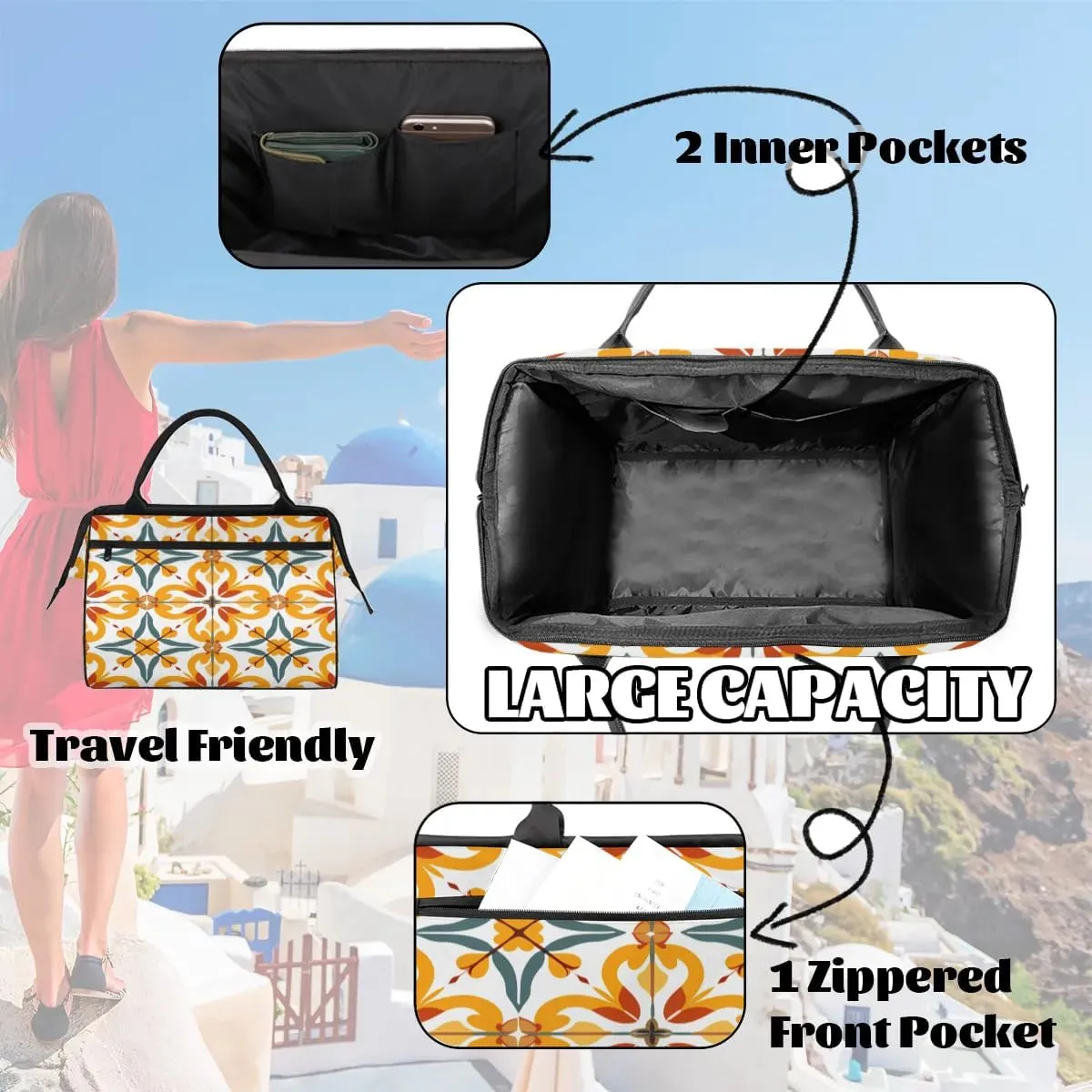 Travel Duffel Bag for Women, Portugal Texture Flower Weekender Overnight Bag Carry on Beach Swim Bags Dance Bag Airlines Approved Personal Item Travel Bag for Yoga, Sports, Hospital