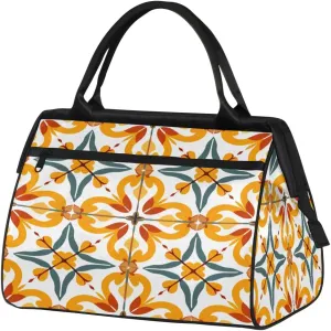 Travel Duffel Bag for Women, Portugal Texture Flower Weekender Overnight Bag Carry on Beach Swim Bags Dance Bag Airlines Approved Personal Item Travel Bag for Yoga, Sports, Hospital