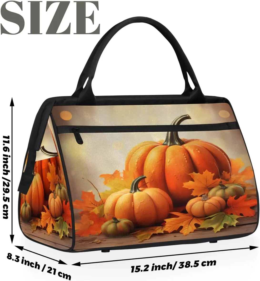 Travel Duffel Bag for Women, Pumpkin Thanksgiving Weekender Overnight Bag Carry on Beach Swim Bags Dance Bag Airlines Approved Personal Item Travel Bag for Yoga, Sports, Hospital