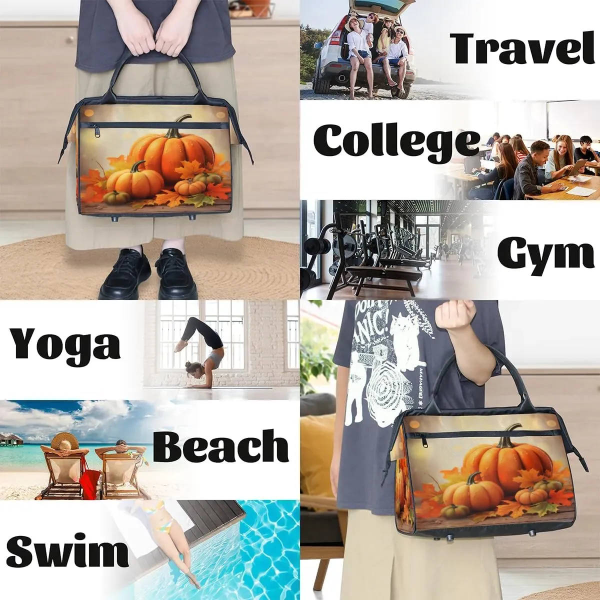 Travel Duffel Bag for Women, Pumpkin Thanksgiving Weekender Overnight Bag Carry on Beach Swim Bags Dance Bag Airlines Approved Personal Item Travel Bag for Yoga, Sports, Hospital