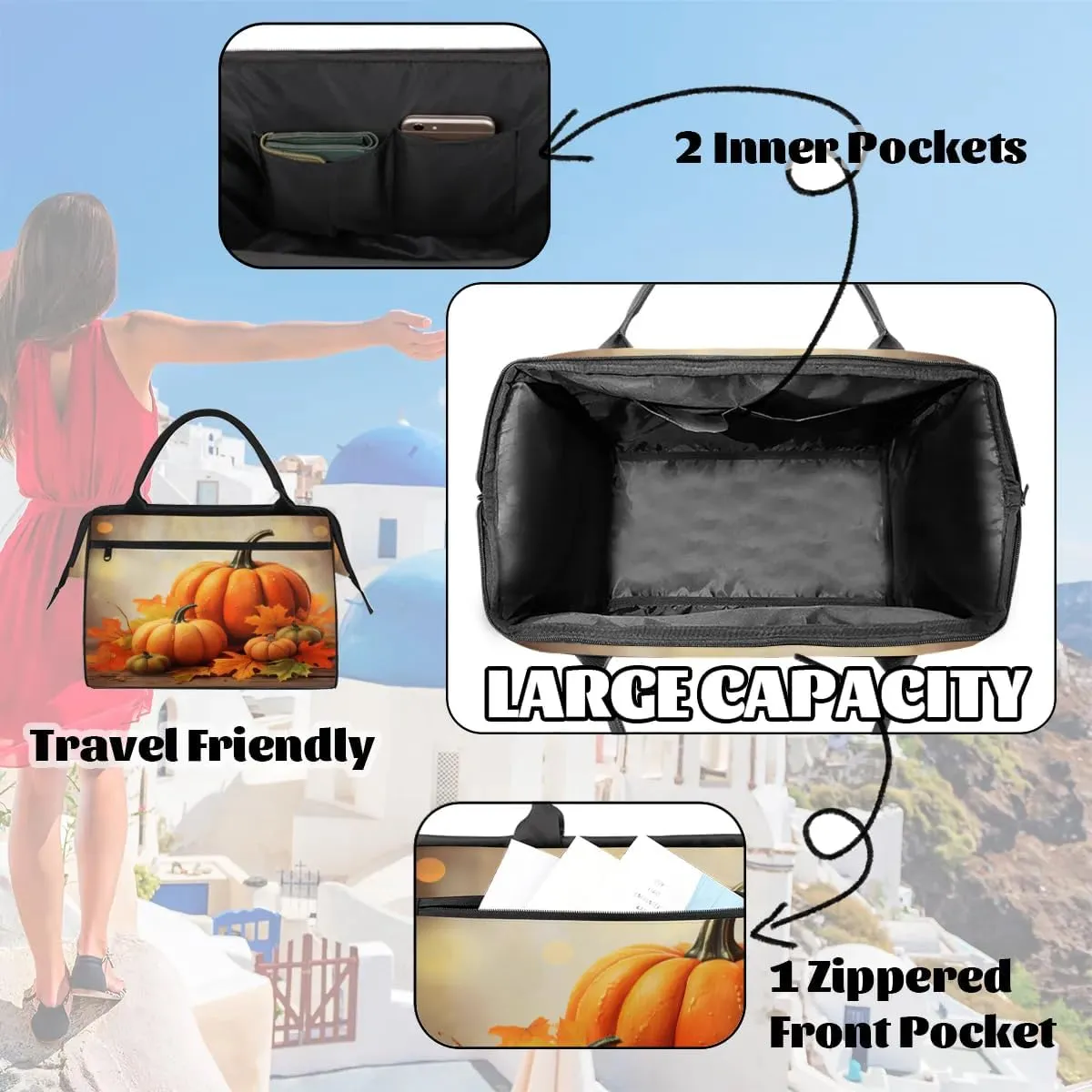 Travel Duffel Bag for Women, Pumpkin Thanksgiving Weekender Overnight Bag Carry on Beach Swim Bags Dance Bag Airlines Approved Personal Item Travel Bag for Yoga, Sports, Hospital
