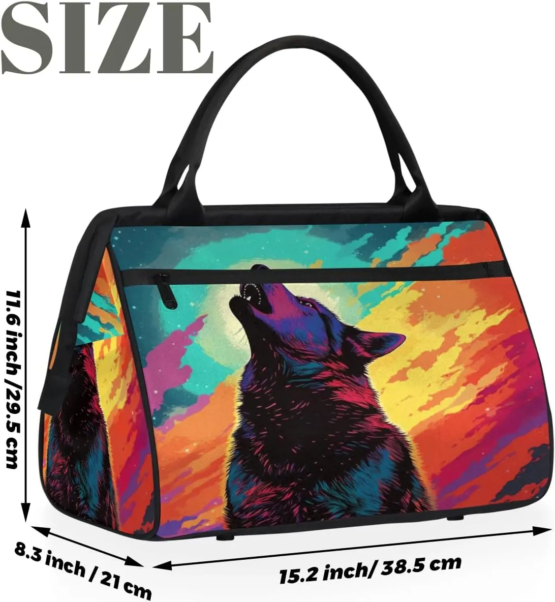 Travel Duffel Bag for Women, Roar Wolf Weekender Overnight Bag Carry on Beach Swim Bags Dance Bag Airlines Approved Personal Item Travel Bag for Yoga, Sports, Hospital