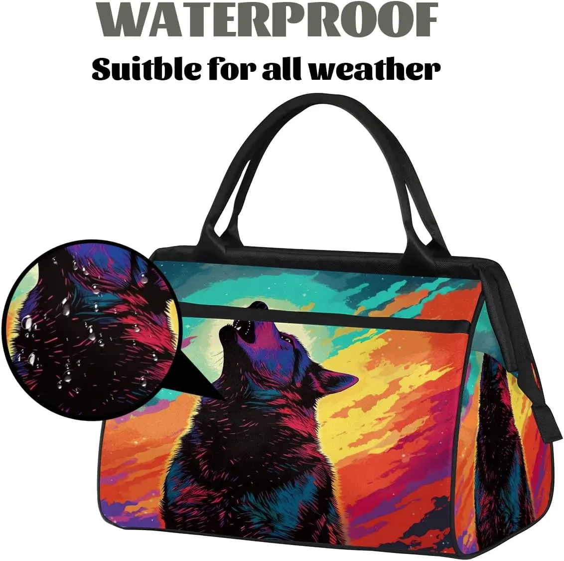 Travel Duffel Bag for Women, Roar Wolf Weekender Overnight Bag Carry on Beach Swim Bags Dance Bag Airlines Approved Personal Item Travel Bag for Yoga, Sports, Hospital