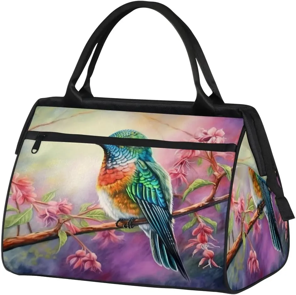 Travel Duffel Bag for Women, Watercolor Hummingbird Weekender Overnight Bag Carry on Beach Swim Bags Dance Bag Airlines Approved Personal Item Travel Bag for Yoga, Sports, Hospital