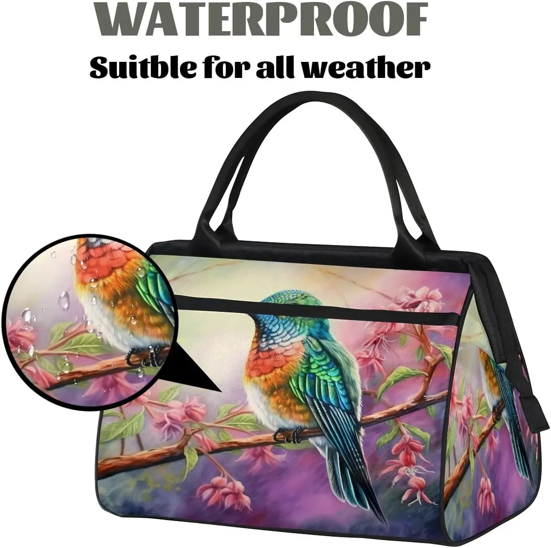 Travel Duffel Bag for Women, Watercolor Hummingbird Weekender Overnight Bag Carry on Beach Swim Bags Dance Bag Airlines Approved Personal Item Travel Bag for Yoga, Sports, Hospital
