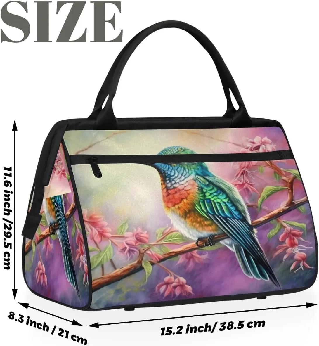 Travel Duffel Bag for Women, Watercolor Hummingbird Weekender Overnight Bag Carry on Beach Swim Bags Dance Bag Airlines Approved Personal Item Travel Bag for Yoga, Sports, Hospital