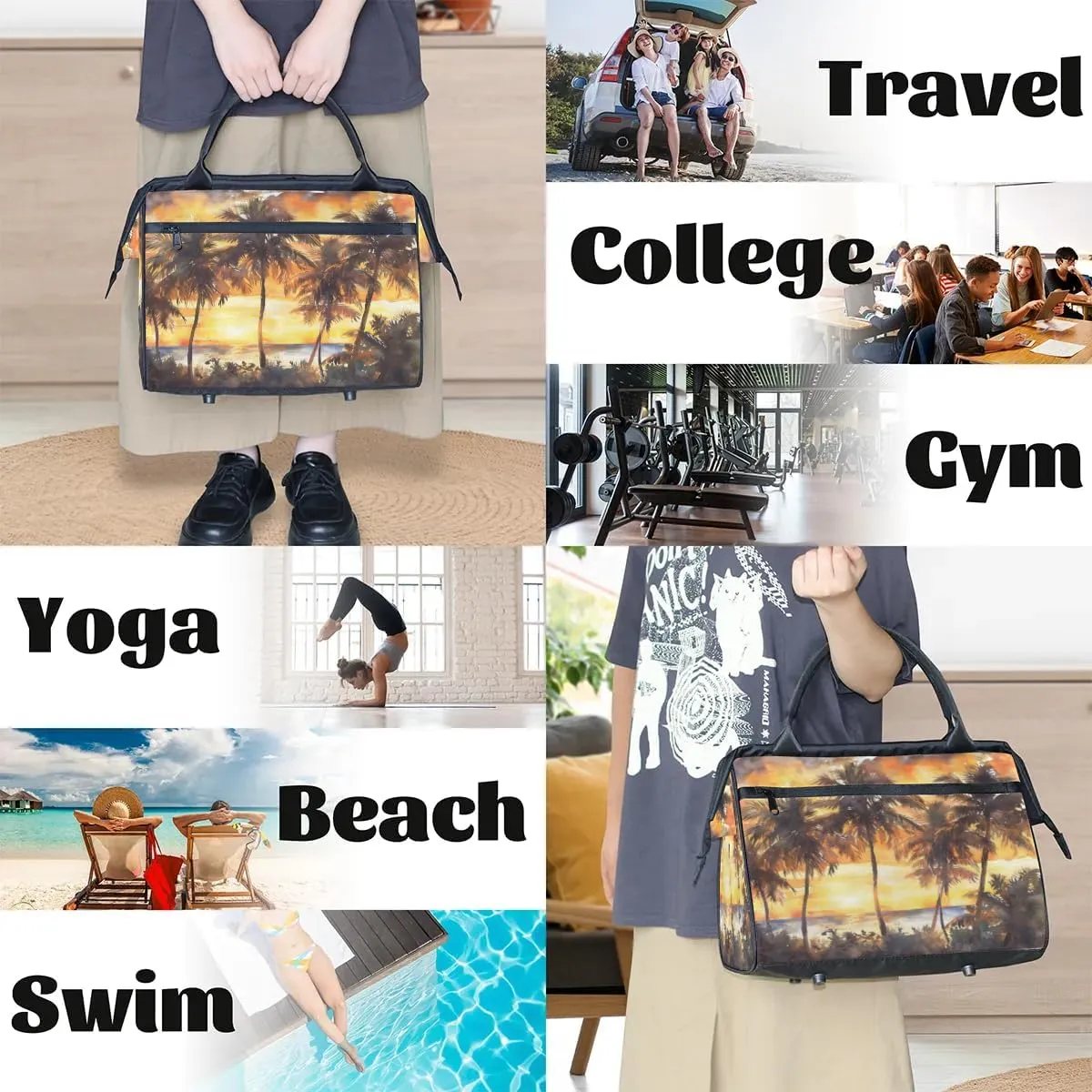 Travel Duffel Bag for Women, Watercolor Palm Tree Summer Weekender Overnight Bag Carry on Beach Swim Bags Dance Bag Airlines Approved Personal Item Travel Bag for Yoga, Sports, Hospital