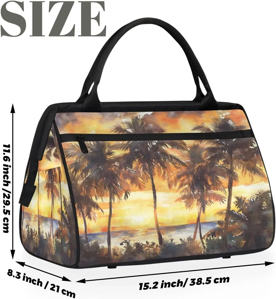 Travel Duffel Bag for Women, Watercolor Palm Tree Summer Weekender Overnight Bag Carry on Beach Swim Bags Dance Bag Airlines Approved Personal Item Travel Bag for Yoga, Sports, Hospital