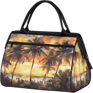 Travel Duffel Bag for Women, Watercolor Palm Tree Summer Weekender Overnight Bag Carry on Beach Swim Bags Dance Bag Airlines Approved Personal Item Travel Bag for Yoga, Sports, Hospital
