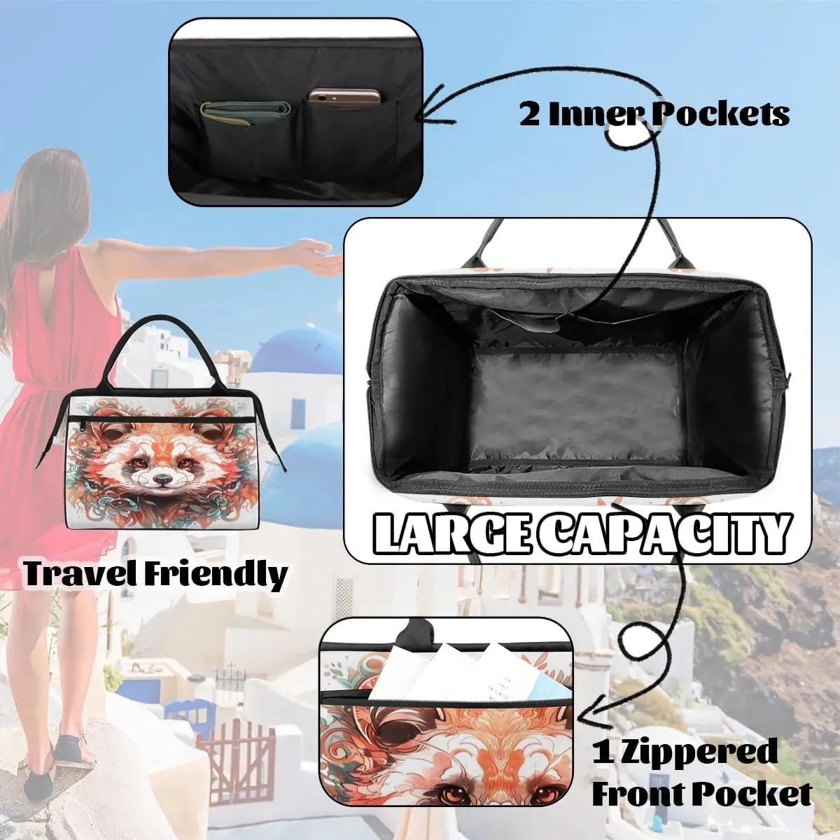 Travel Duffel Bag for Women, Watercolor Raccoon Weekender Overnight Bag Carry on Beach Swim Bags Dance Bag Airlines Approved Personal Item Travel Bag for Yoga, Sports, Hospital