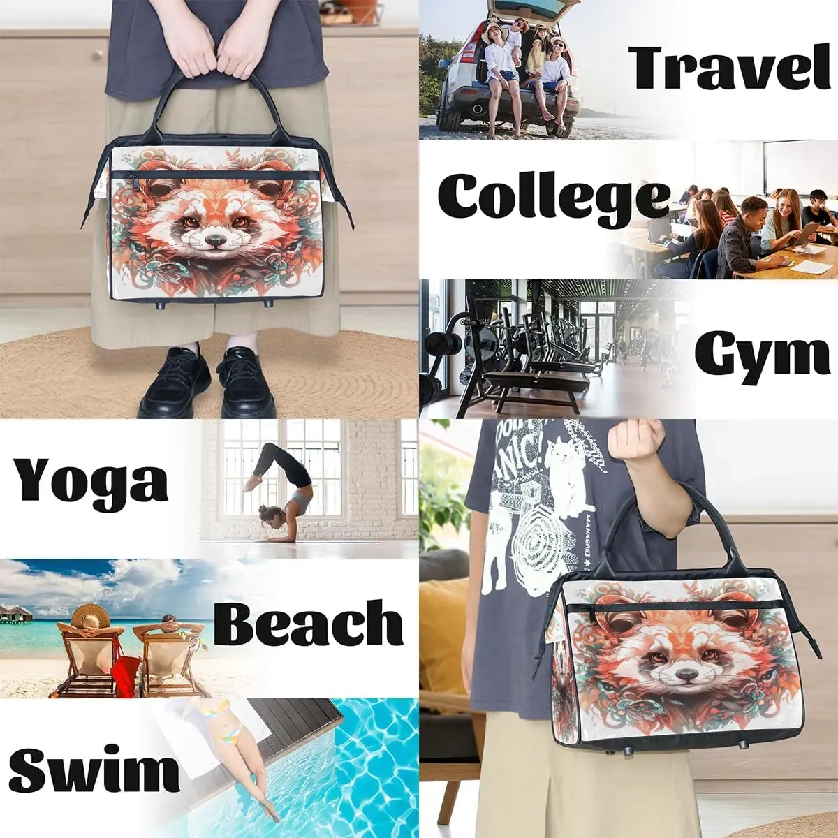 Travel Duffel Bag for Women, Watercolor Raccoon Weekender Overnight Bag Carry on Beach Swim Bags Dance Bag Airlines Approved Personal Item Travel Bag for Yoga, Sports, Hospital