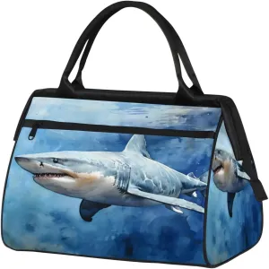 Travel Duffel Bag for Women, Watercolor Shark Weekender Overnight Bag Carry on Beach Swim Bags Dance Bag Airlines Approved Personal Item Travel Bag for Yoga, Sports, Hospital