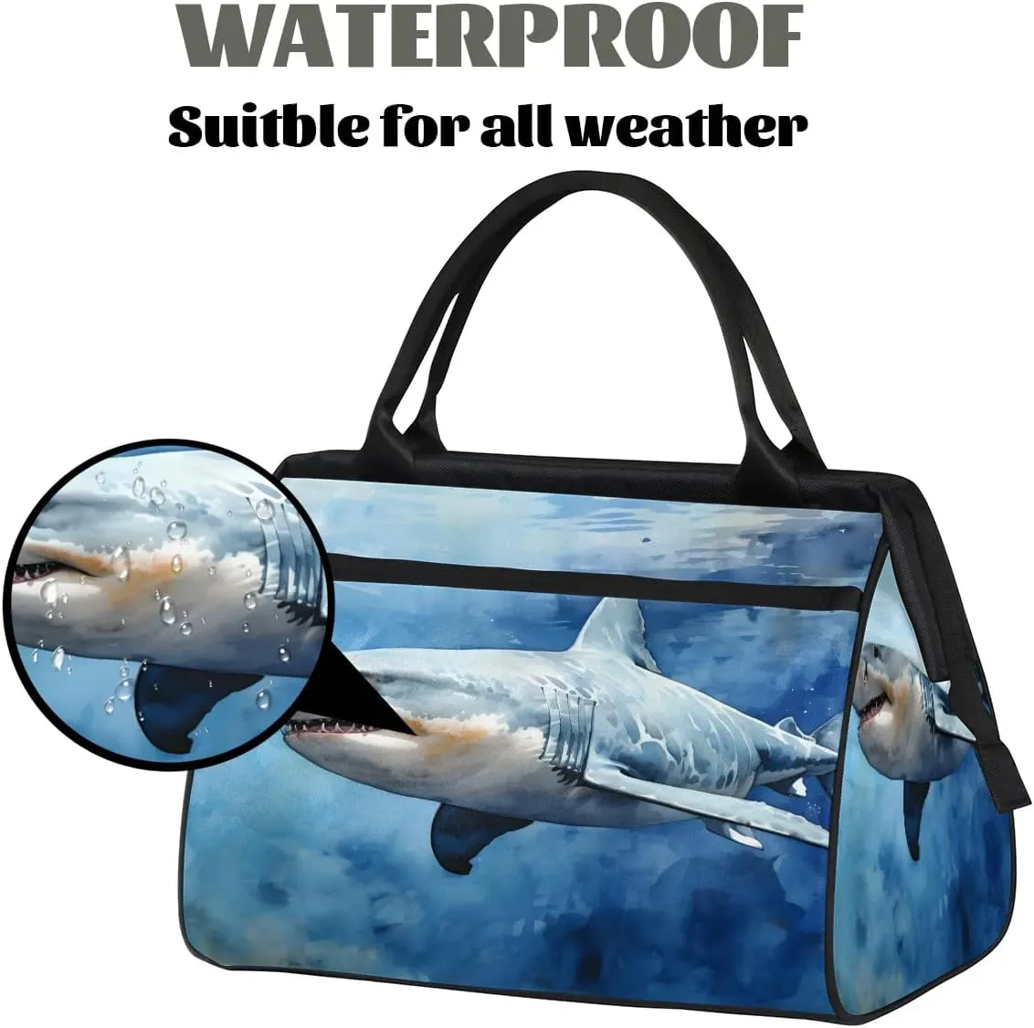 Travel Duffel Bag for Women, Watercolor Shark Weekender Overnight Bag Carry on Beach Swim Bags Dance Bag Airlines Approved Personal Item Travel Bag for Yoga, Sports, Hospital