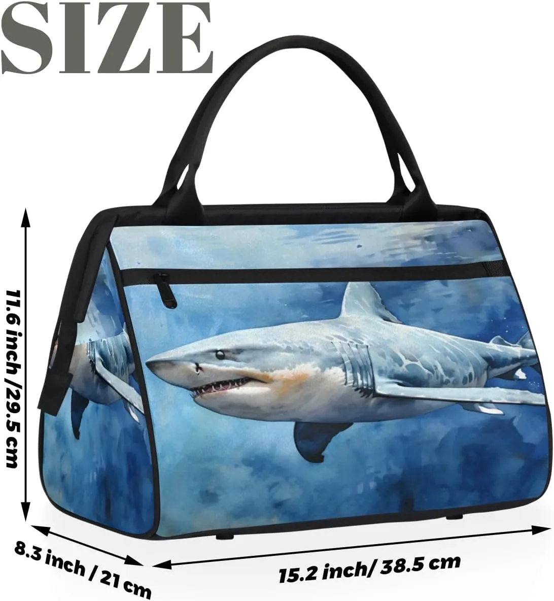Travel Duffel Bag for Women, Watercolor Shark Weekender Overnight Bag Carry on Beach Swim Bags Dance Bag Airlines Approved Personal Item Travel Bag for Yoga, Sports, Hospital