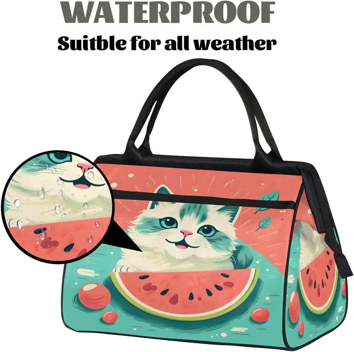 Travel Duffel Bag for Women, Watermelon Cat Weekender Overnight Bag Carry on Beach Swim Bags Dance Bag Airlines Approved Personal Item Travel Bag for Yoga, Sports, Hospital