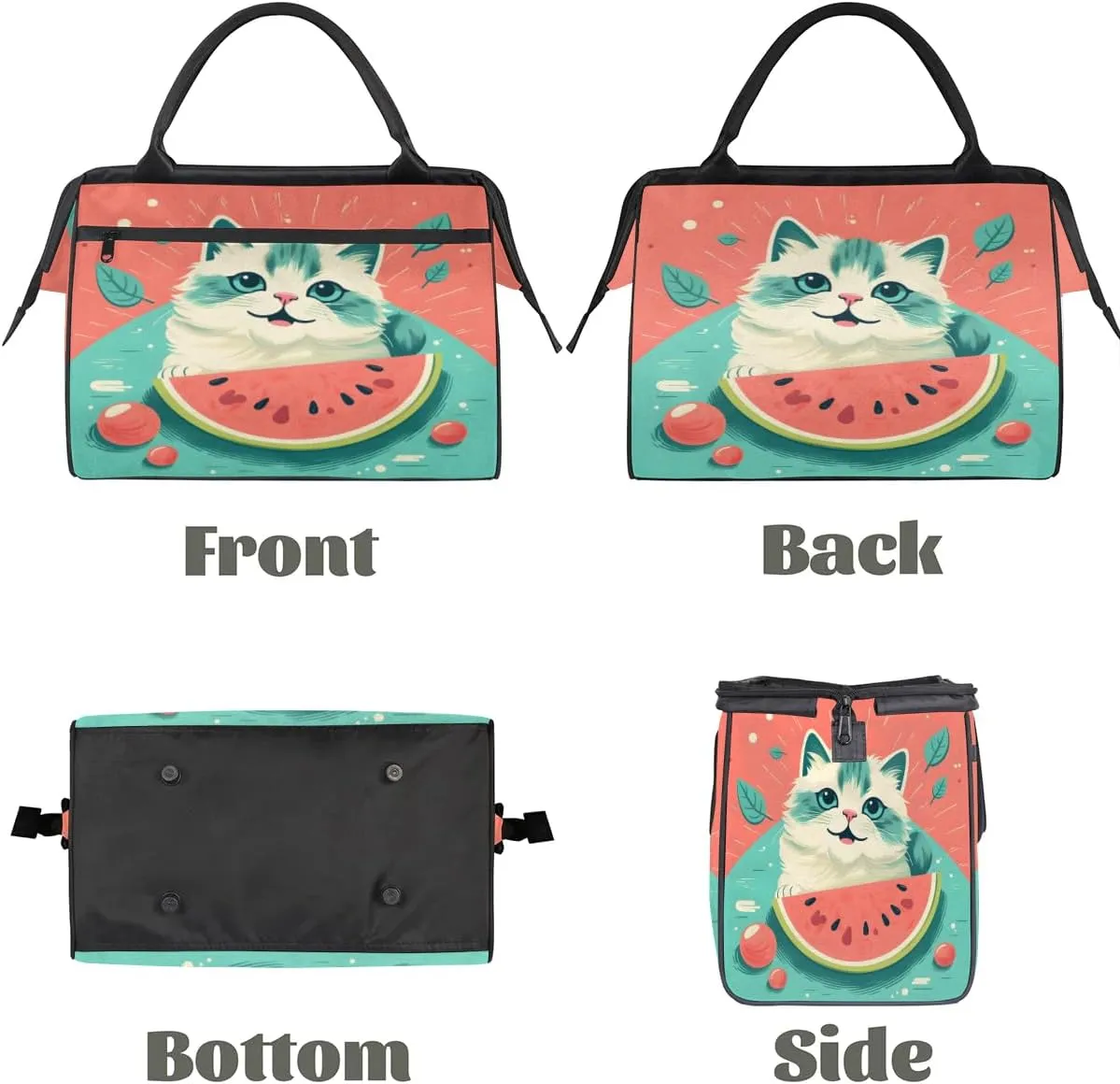Travel Duffel Bag for Women, Watermelon Cat Weekender Overnight Bag Carry on Beach Swim Bags Dance Bag Airlines Approved Personal Item Travel Bag for Yoga, Sports, Hospital